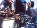 l-r Clarence King and Ralph Drodge hauling codtrap at Hatchet Cove. (Photo donated by Clarence King)