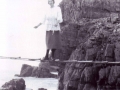 Horizontal ladder to East Trinity Headland Fanny Cooper on ladder