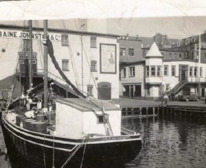 Ivy B. Melvin, owned and built by Willam Henry Dodge Little Harbour,moored at Baine Johnson wharf at St. John's. (Photo donated by Winston Dodge)