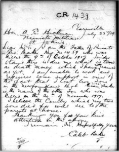 Letter from Caleb Baker
