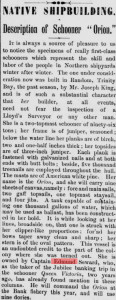 Schooner Orion_Captain Edmund Seward_Evening Telegram_May 15, 1889