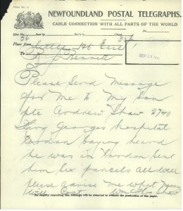 Telegraph sent by William Thomas Shaw. (Source Library and Archives, Canada)