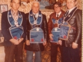 Joseph Spurrell, Maxwell Balsom,  Issac Smith and Ronald Avery gathered at Joseph's house in Butter Cove.  (Photo donated by Marjorie Smith)